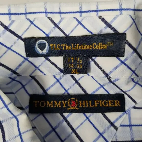 Tommy Hilfiger Blue White Vintage Hong Kong Men's Button Down Shirt 17.5 34 / 35 - Picture 3 of 4